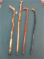 LOT OF 4 UNIQUE HANDCARVED WOOD WALKING CANES