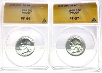 Two 1955 Proof Quarters Different Grades