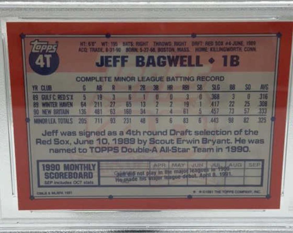 1991 topps traded Jeff Bagwell mint 9