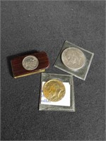 Eisenhower $, JFK 1/2 Dollar & Indian Nickel Money