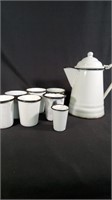 Vintage White Enamelware Coffee Pot with