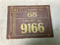 1917 County 3 Cloth PA Hunting License