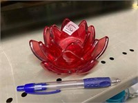 3 PC RED GLASS CANDLE DECOR