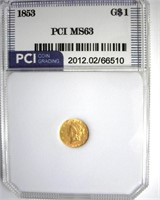 1853 Gold $1 MS63 LISTS $725