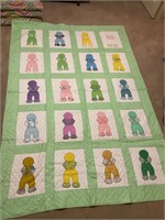 Lime outlined Dutch boy baby quilt- hand sewn