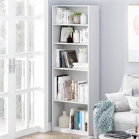 White Wood 5-Shelf Standard Bookcase