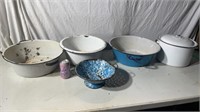 Vintage Enamel Ware including Blue and White