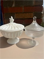Milk Glass Candy Dish, Etched Candy Dish