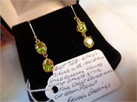SILVER/18KT /GOLD OLAY 4 CT PERIDOT EARRINGS