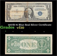 1957B $1 Blue Seal Silver Certificate Grades vf, v