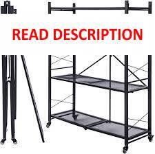 Grezone 3-Tier Foldable Metal Shelves  Black