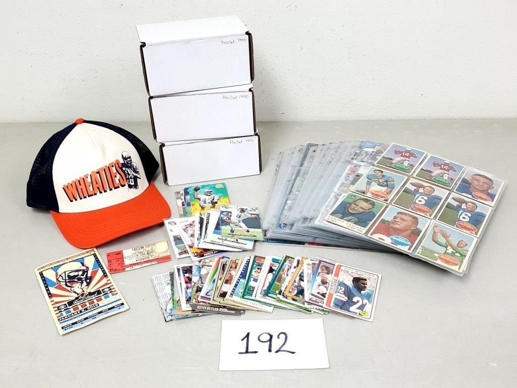 Football Cards, Wheaties Hat and Ticket / Stub