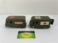 2 US Army Military Toy Tin Ambulances
