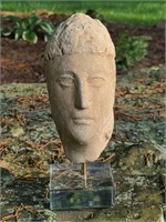 Earthen Buddha Head Figure on Lucite Display