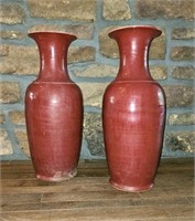 Pair Tall Antique Asian Porcelain Ox Blood Vases