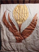 Vtg Quilted Banner, Hand Stitched Yellow Tulip