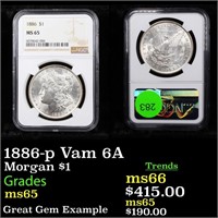 1886-p Vam 6A Morgan $1 Graded ms65