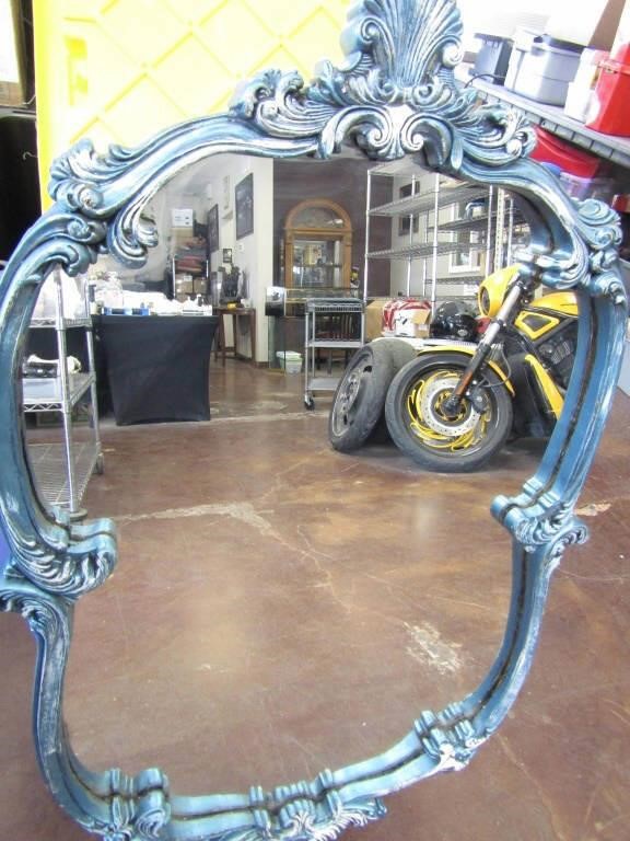 Large Blue Ornate Frame Mirror