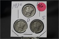 1920 Mercury Silver Dimes P.D.S.