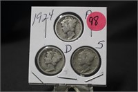 1924 Mercury Silver Dimes P.D.S.