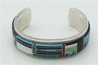 Wilbert Yazzie Navajo Sterling Inlay Bracelet