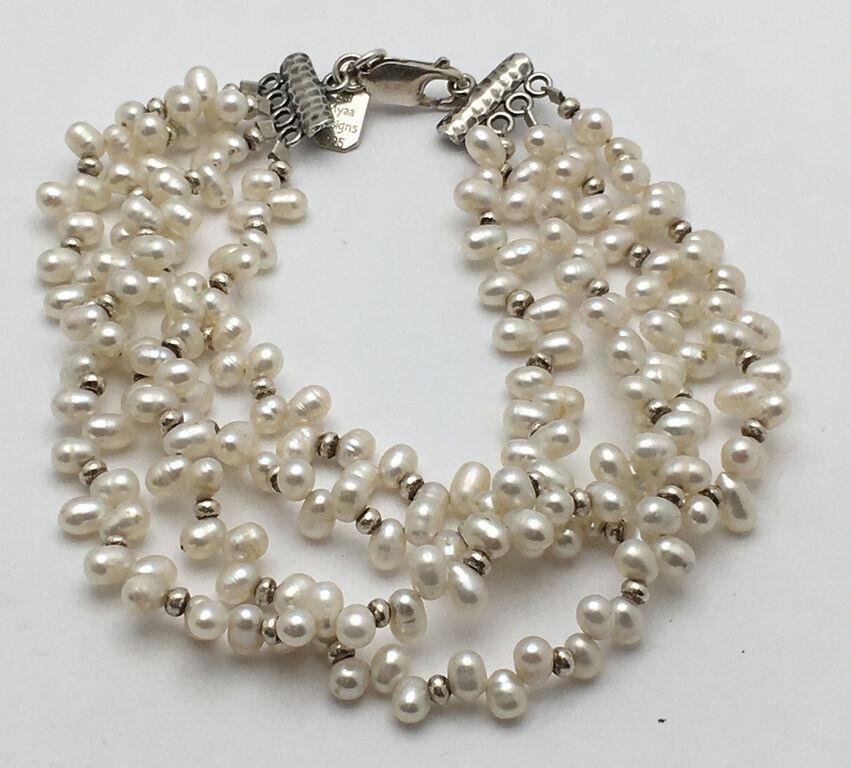 Myaa Sterling Silver & 4 Strand Pearl Bracelet