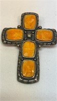 Sterling and stone cross brooch