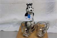 Hamm's Bear Bank and Glass Mugs