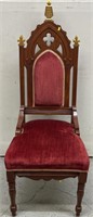 American Gothic Carved Wood & Upholstered Chair