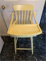 Vintage wooden highchair, painted yellow 3 foot 2