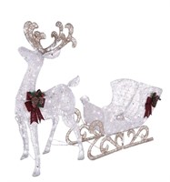 New CANVAS 4' LED Arctic White Deer and Sleigh