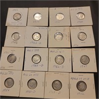 16 Silver dimes 4 Mercury,  12 Roosevelt look at