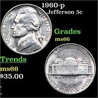 1960-p Jefferson Nickel 5c Grades GEM+ Unc