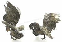 (2) Silver Plate Fighting Rooster Figures