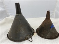 2 Metal Funnels 8" & 5" rusty