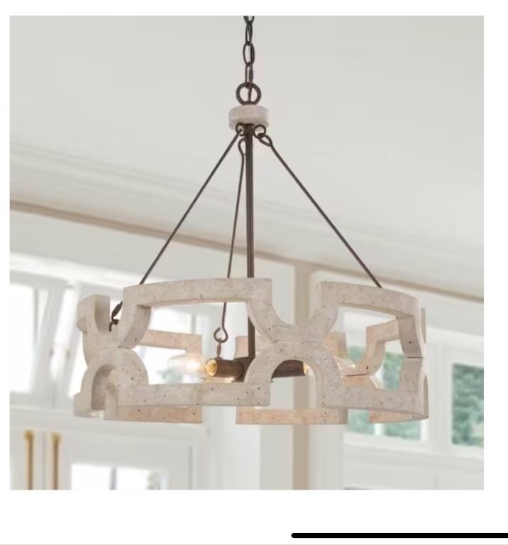 LNC Coastal White Weathered Wood Drum Chandelier