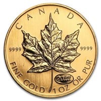 1999 Ca 1oz Gold Maple Leaf Bu 20 Years Ans Privy