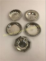 FIVE SMALL STERLING DISHES - MOSTLY BIRKS