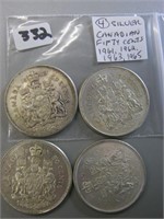 4   Silver Canadian Fifty Cents Coins