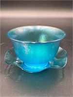 Fenton Celeste Blue Stretch Glass Bowl & Dish