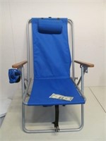 Rio Folding Blue Beach Chair w/ Cup Holder