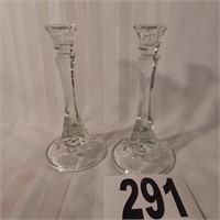 PAIR OF GLASS CANDLE STICKS 10"