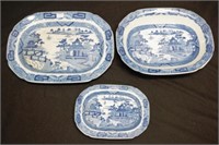 Three 1820's transfer ware willow pattern dishes