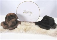 Lady's Rabbit Stole, Two Vintage Hats