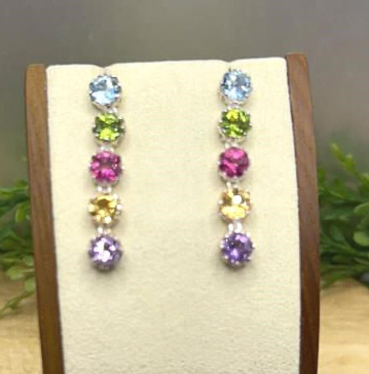 Sterling Multi-Colored 5-Stone Dangle Earrings
