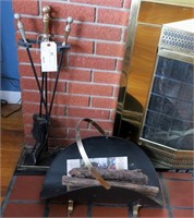 Fireplace tools with iron wood basket