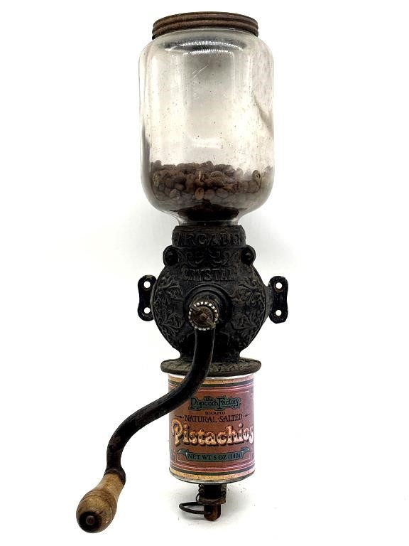 Arcade Crystal Cast Iron Coffee Grinder with Jar