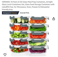 VERONES 10 Pack 22 OZ Glass Meal Prep Containers