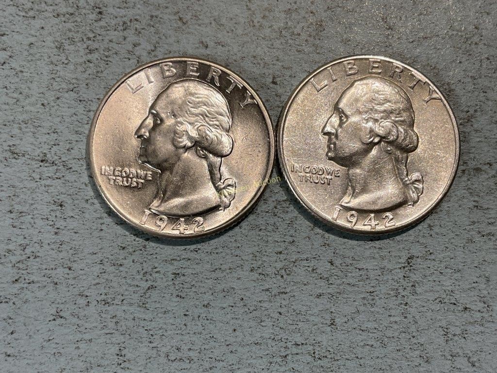 Two 1942 Washington quarters