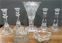 Crystal Vase, Candleholders, Ashtrays